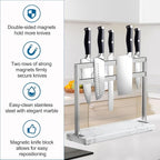 YIIYIIN Magnetic Knife Block with Marble Base - Double Sided Magnetic Knife Stand - Magnetic Knife Holder - Kitchen Knife Storage - Knife Holders for Counter Top - Marble White