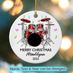 Personalized Drum Set Ceramic Christmas Ornament 2025, Customized Text Year Name Drummer Keepsake Ornaments Gift for Women Men Friend Daughter Son, Drumming Drum Set Ceramic Ornament for Appreciation