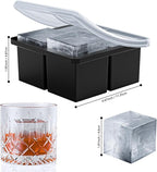 Bangp Large Ice Cube Tray for Whiskey,Silicone Ice Cube Trays 2 Pack,Large Ice Cube Molds with Leak Proof Removable Lid,Square Ice Cube Tray for Whisky and Cocktail