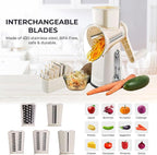 Chef Power Premium Quality 5 in 1 Cheese Grater Hand Crank - Stainless Steel Rotary Cheese Grater for Effortless Grating - Durable and Ergonomic Design for Professional and Home Use (Beige)