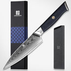Utility Knife,5.5inch Damascus knife,67-Layer High Carbon Stainless Steel Kitchen Knife,Professiona Sharp Cutting Knives with Ergonomic Blue G10 Handle,Gift Box for Home and Kitchen Birthday Gift