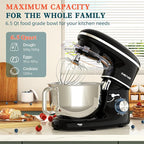 CHeflee Stand Mixer,660W 6+P With 6.5QT Stainless Steel Bowl,Dough Hook, Wire Whip & Beater,for Most Home Cooks,Black