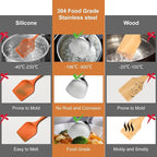 304 Stainless Steel Kitchen Utensils Set, 12 Pcs Long Metal Utensils Set with Potato Masher, Spoon, Ladle, Skimmer, Turner, Pasta Server, Tongs etc(Dishwasher Safe)