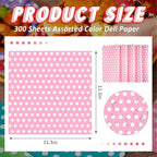 Fulmoon 300 Sheets Waxed Deli Paper Sheets for Food 12 x 12 Inch Polka Dot Dry Wax Paper Greaseproof Food Basket Liners Sandwich Wraps for Wrapping Bread Baking BBQ Picnic Party (Pink)