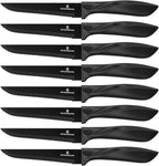 G.a HOMEFAVOR Steak Knife Set: 8-Piece Stainless Steel Sharp Serrated Knives Set for Kitchen, Full Black