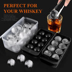 Whiskey Ice Cubes Mold,2 x 8 PCS x 1.8 inch Whiskey Ice Cubes,Circle Ice Cube Tray with Lid and Bin,Sphere Ice Ball Maker Mold,Round Ice Cube Mold for Cocktails(Whiskey Ice Cubes Mold,Black)