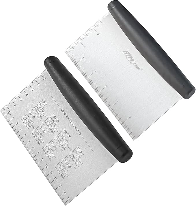 ALLTOP Bench Scraper & Chopper - Baking Essentials,Stainless Steel Blade Knife,Ideal Kitchen Tool for Home Baking and Meal Prep, Bread Making, Pasta,Pastry,Dough and Cake - Set of 2 Pack