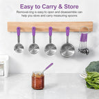 Measuring Cups and Spoons Set, Stainless Steel 10 Piece for Cooking and Baking (5 Cups + 5 Spoons, Purple Handle)
