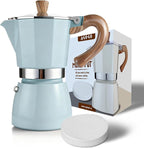 AGOGO Milano Moka Pot, Stovetop Espresso Maker, Greca, Coffee Percolator, Turkish Coffee Maker with Paper Filter 6 Cup Lake Blue