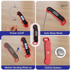 Lonicera Digital Meat Thermometer for Food Cooking. Instant Read Within 1 Sec and ±0.9℉Accuracy with Thermocouple Sensor. IP67 Waterproof, Auto-Rotating Display, Auto Wake up (Red)