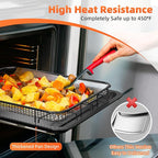 Air Fryer Pans for Oven, Oven Air Fryer Basket and Tray with 30 PCS Parchment Papers, DEGOVIN Crisper Tray Non-stick Stainless Steel Air Fry Pans for Convection Oven(15.8" × 11"-Black)