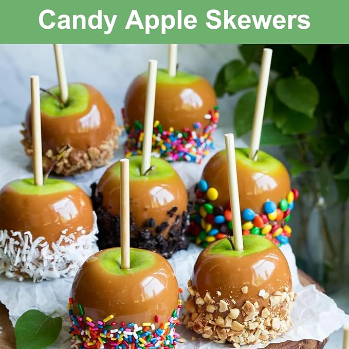 Bamboo Candy Apple Skewer Sticks Semi Pointed, 5mm 5.5inch Cotton Rock Candy Caramel Lollipop Sticks, Natural Wooden BBQ Barbecue Skewer for Corn Dog 200 PCS