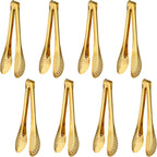 8 PCS Serving Tongs 9 Inch, Gold Tongs for Serving Food, Stainless Steel Tongs for Serving, Serving Utensils Cooking Clips for Buffet, Appetizer, Dessert, Parties