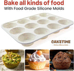 Silicone Muffin Pan, Metal Reinforced Frame Cupcake Pan 12 Cups Regular Size Easy to Move in or Out of Oven Non-Stick (1)