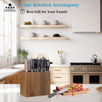 ENOKING XXL Acacia Wood Knife Holder – Large Universal Knife Block with Blade-Protecting Slots, Holds 26+ Knives, Scissors, and Sharpening Rods, Space-Saving Kitchen Storage Organizer