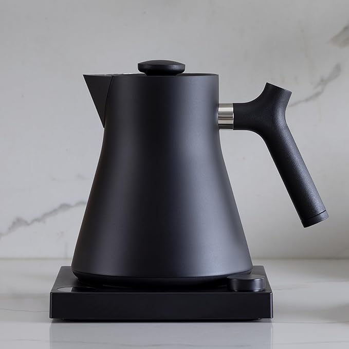 Fellow Corvo EKG Electric Tea Kettle - Electric Pour Over Coffee and Tea Pot - Quick Heating Electric Kettles for Boiling Water - Temperature Control and Built-In Brew Timer-Matte Black-0.9 Liter