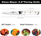 Klaus Meyer Stahl 3.5 inch Paring Knife High Carbon Exclusive German Steel Fruit Knife, Small Kitchen Knife with Ergonomic Handle (White)