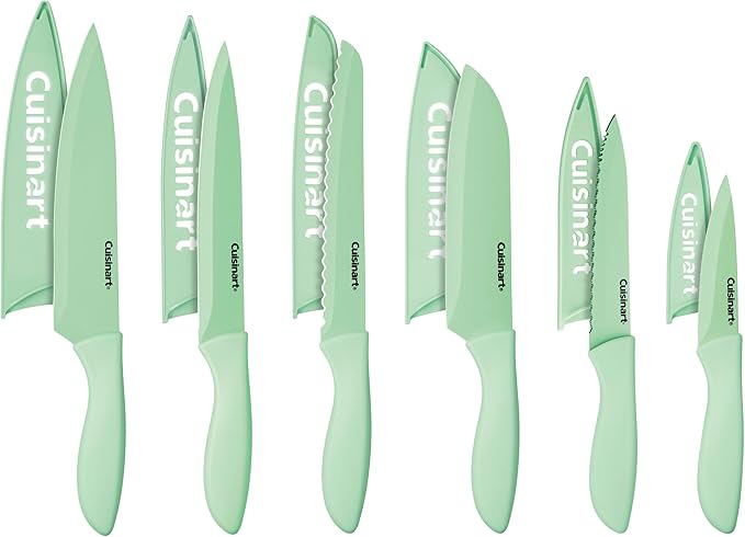 Cuisinart 12-Piece Kitchen Knife Set, Advantage Color Collection with Blade Guards, Pistachio