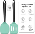 Coukre 2 Pack Silicone Spatula Set, High Heat Resistant, BPA Free Kitchen Spatula, Solid & Slotted Turner for Non-Stick Pans, Sautéing, and Flipping (2, AquaGreen)