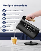 Electric Kettle 1500W Rapid Boil, 1.7L (1.8 Qt) 304 Stainless Steel, BPA-Free | 4 Temperature Presets for Baby Milk, Coffee, Tea | 2-Hour Keep Warm, Cool Touch Exterior
