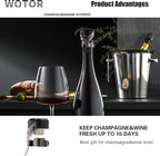 WOTOR Champagne&Wine Bottle Stoppers Stainless Steel with Food Grade Silicone, Leak Proof Keep Fresh Reusable Saver, Cork Suitable for Wine, Champagne, Cava, Prosecco and Sparkling (8 Pack Black）