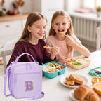 Initial Insulated Lunch Bag for Girls Kids, Back to School Gift, Reusable Leak-proof Lunch Box with Adjustable Strap for School Daycare Travel Picnic (Purple,B)