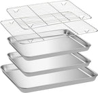 Navaris Baking Sheet Set - 2 Quarter Sheet Pans and Rack 12.2" x 9.6" x 1" (31 x 24.5 x 2.5cm) - 1 Half Sheet Tray and Rack 15.7" x 11.8" x 1" (40 x 30 x 2.5cm)