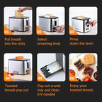 Mecity Toaster 2 Slice Stainless Steel Body, Timer, Bagel, Defrost, Reheat, Cancel Functions, Warming Rack, Removable Tray, 6 Browning Settings, Extra Wide Slots, Bread Toaster 800W