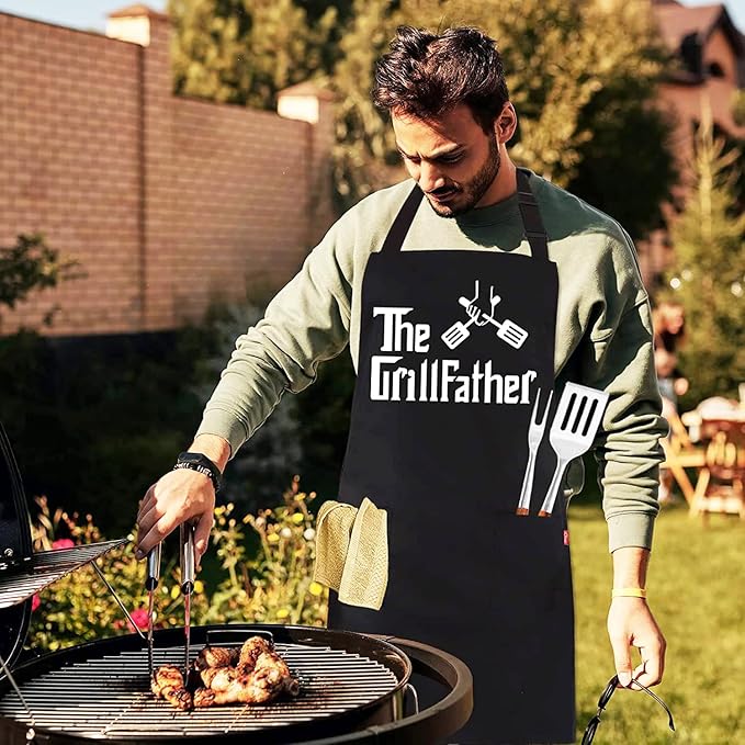 Grill Aprons for Men Dad - The Grill father Apron - Funny Chef Cooking Grilling BBQ Apron with 2 Pockets - Birthday Fathers Day Christmas Gifts for Dad