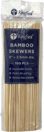 1600 Count | KingSeal Natural Bamboo Wood Grilling Skewers, 8 Inches x 2.5mm Diamter, for Shish Kebabs, BBQ, and Fruit Arrangements, Bulk Pack - 16 Packs x 100 Skewers