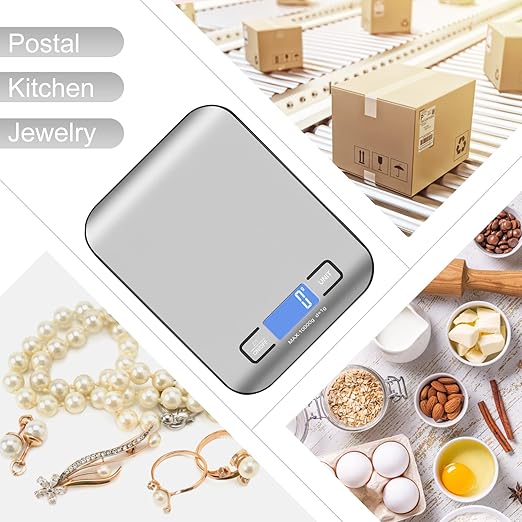 Digital Shipping Scale,Stainless Steel Panel, Accurate 10kg/1g Portable Postal Scale for Packages, Small Business,Kitchen, Food, Handmade, Liquids, and Boutique (Silver Black)