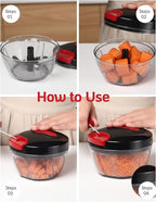 Manual Pull Mini Chopper 400ml – Handheld Vegetable Chopper for Onion, Garlic, Nuts, Herbs & Salad Prep – Compact Food Processor with Sharp Stainless Steel Blades, BPA-Free & Easy to Clean