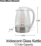 Hamilton Beach 1.7L Electric Tea Kettle, Water Boiler & Heater, LED Indicator, Built-In Mesh Filter, Auto-Shutoff & Boil-Dry Protection, Cordless Serving, Iridescent Clear Glass (41055)