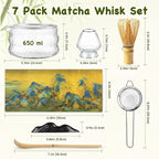 OUTXE Matcha Whisk Set, 7 PCS Matcha Kit for Ceremony, with Clear Matcha Bowl, Spout, Bamboo Whisk& Holder, Stainless Steel Sifter, Japanese Ceremonial Gift for Family/Friend/Macha Lover Starter
