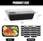 50 PACK, 24 oz. Meal Prep Containers, Extra Large & Thick Food Storage Containers with Lids - BPA Free Stackable Microwavable & Dishwasher Safe, Travel, To Go, Bento Box (100, Rectangle - 28 oz.)