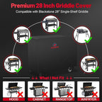 Comnova Griddle Cover for Blackstone Griddle 28 Inch - 600D Flat Top Griddle Cover for Blackstone 28" Single Shelf Griddle Heavy Duty Waterproof, Outdoor Cover for Black stone 1517, Tailgater and More