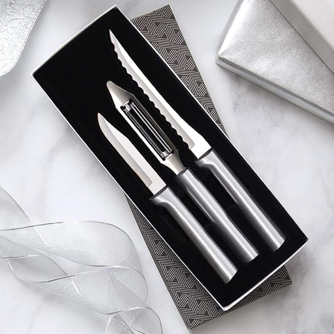 Rada Cutlery 3-piece Peel, Pare & Slice Knife Gift Set (S18), Stainless Steel Hollow Ground Blades, Made in USA, Silver Handles