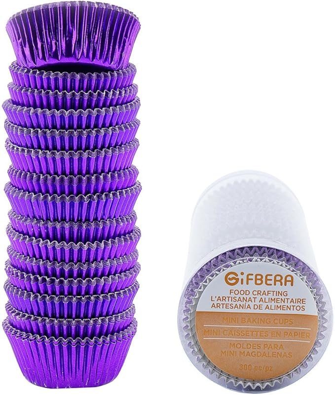 Gifbera Metallic Purple Foil Mini Cupcake Liners Muffin Cups, 300-Count