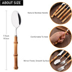 8-Piece Bamboo Handle Dinner Spoon Set, Stainless Steel Spoons for Kitchen Home and Restaurant, Mirror Polished, 8.03 inch