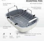Nonstick Turkey Roasting Pan with Rack, 17 x 13 Inch Turkey Pan, large roaster pan for Meat & Vegetable, White
