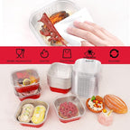 FORBFAN 10 oz Mini Disposable Cake Pans with Lids, 150 Pack Aluminum Foil Square Baking Cups with Spoons, Disposable Baking Cake Tins Red