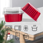 50 Pcs Mini Square Baking Cups with Lids,10oz Aluminum Foil Mini Cake Pans with Lids,Disposable Ramekins Cake Pans,300ml Dessert Cups Cupcake Pans for Wedding Birthday Party,Red