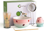 Matcha Whisk Set, Matcha Bowl with Spout, Matcha Whisk and Holder, Bamboo Matcha Scoop and Stainless Sifter,Ceramic Matcha Bowl(Pink Green)
