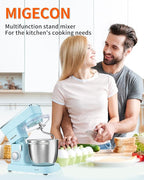 MIGECON Stand Mixer,Electric Food Mixer, Dough Hook, Flat Beater Attachments, Splash Guard 10 Speeds with Whisk, 5.26 QT Blue