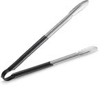 New Star Foodservice 35797 16-Inch Utility Spring Tongs, Stainless Steel, Vinyl Coated, Set of 12, Black