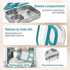 Stainless Steel Lunch Box, 3 Compartments Metal Bento Box for Kids Adults, Leak-Proof Lunch Box for School Office, Dishwasher Safe, BPA-Free, Tritan Lid, Blue