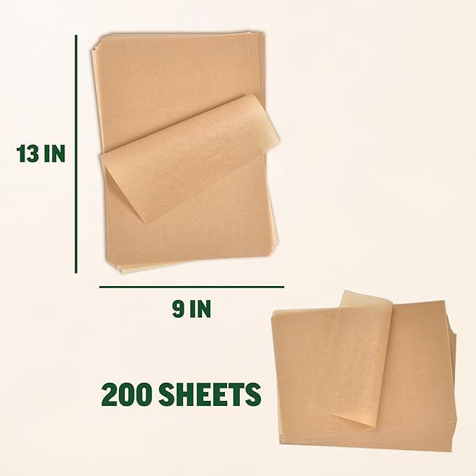 Zenlogy 9x13 Parchment Paper (200 sheets) - Unbleached, High Heat, Non-stick, Pre-cut Baking Paper for Quarter Sheet Pans - Great for Baking, Roasting, Wrapping, Dehydrator, and so much more