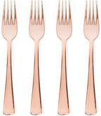 Prestee Set of 100 Rose Gold Plastic Forks Disposable - 7-in Heavy-Duty Fork Flatware - Bulk Pack Fancy Silverware - Sturdy Pink Cutlery for Weddings, Birthday Parties, Buffets, Catering and Events