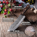 ROCOCO Butcher Knife for Meat Cutting Hand Forged 7" Sharp Full Tang Kitchen Meat Cleaver Cooking Knives for Home Outdoor Camping BBQ Christmas Father's Day Gift Idea Men
