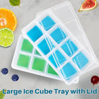 Large Ice Cube Molds, FURNSII 2 Pack Silicone Large Square Ice Cube Trays with Lids BPA Free, Easy-Release & Stackable 1.8'' Big Ice Cube Tray for Freezer Cocktail Whiskey Coffee